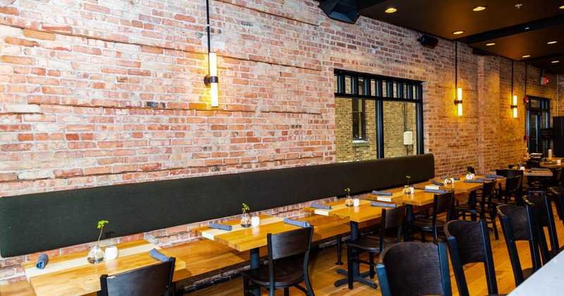 Interior, a row of dining tables