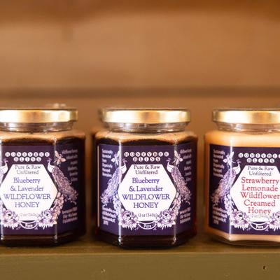 Glass jars of honey.