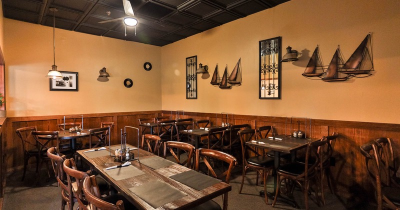 Interior, tables set and ready for guests