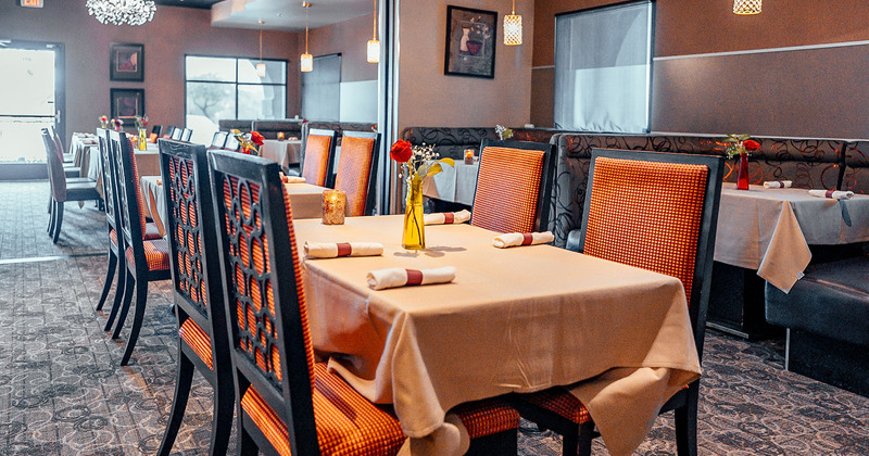 Restaurant interior, table ready for guests