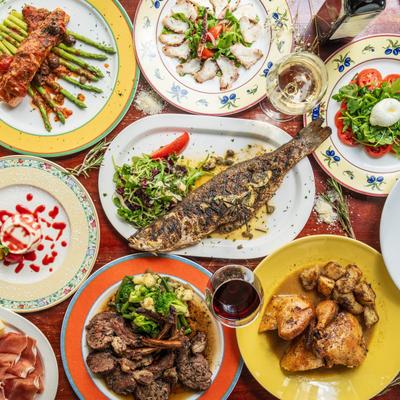 Assorted food dishes.