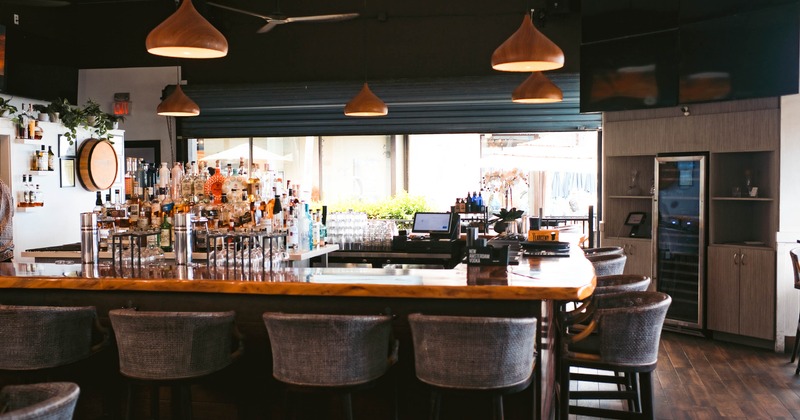 Interior, bar area, bar and bar stools