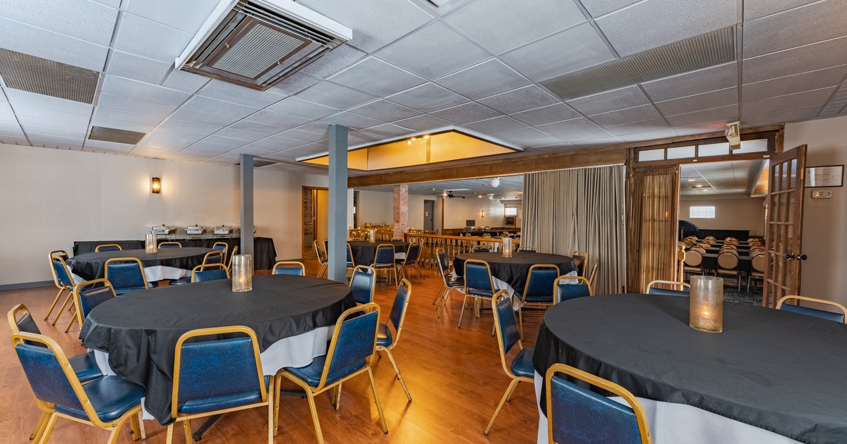 Interior with big round dining tables