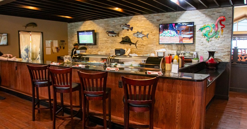 Interior, bar and bar stools