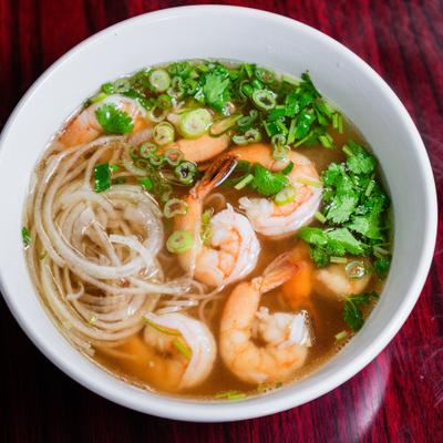 Bowl of seafood noodle soup.