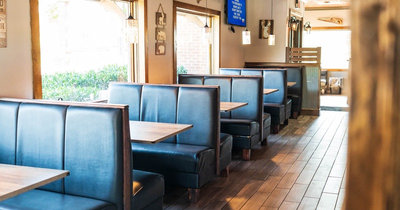 Interior, booths line by window