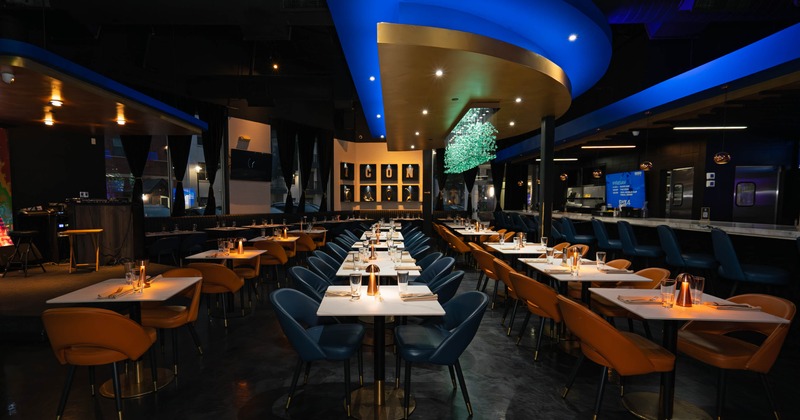 Interior, seating area, and bar