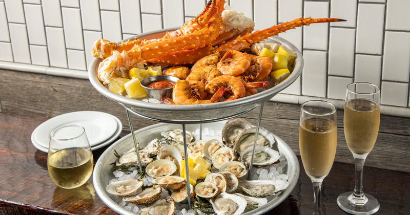 Seafood Tower - 12 oysters, 12 clams, half lb shrimp, 1 lb crab legs