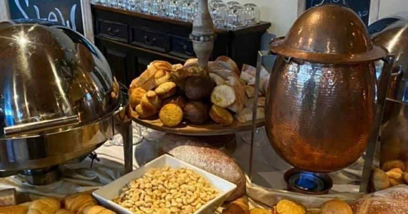 Buffet-style meal service set on the table