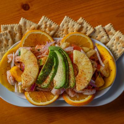 Ceviche tropical with mango and pineapple.