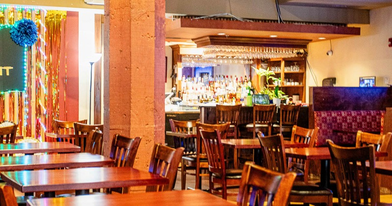 Interior, tables and chairs seating area