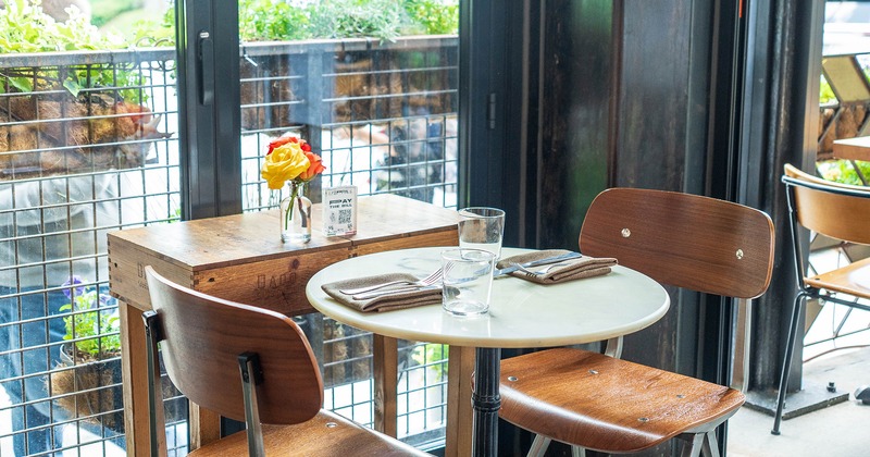 Dining table set for two guests