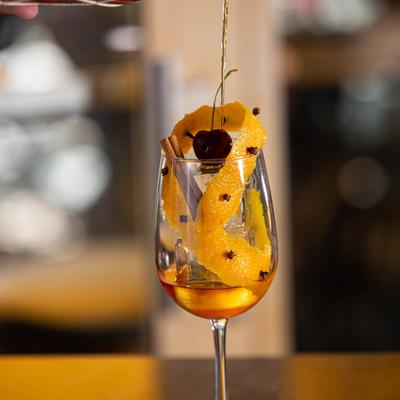 A cocktail with rum, served