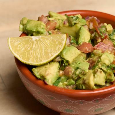 Avocado, onions, tomato, cilantro, and lime juice.