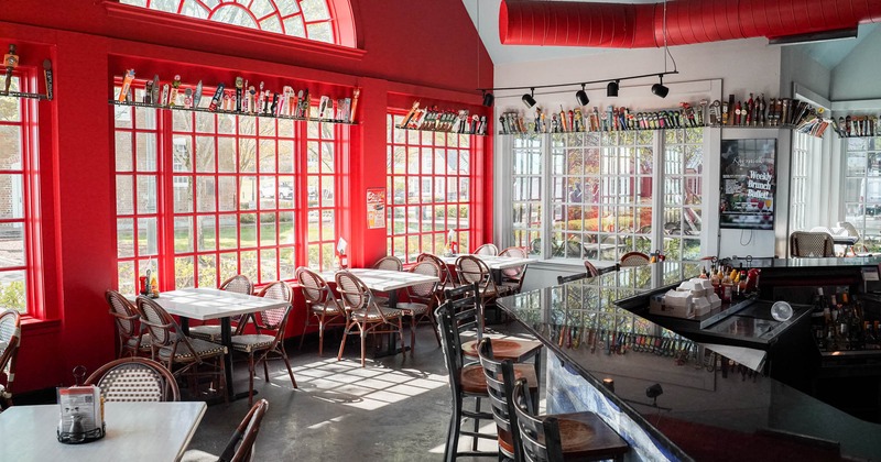 Dining space, tables ready for guests