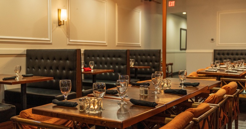 Close up of tables with wine glasses