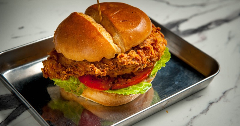 Crispy chicken sandwich, served