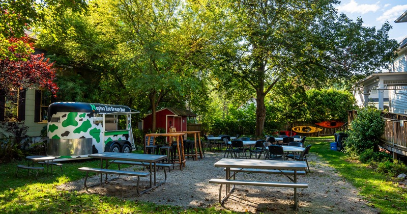 Exterior, tables and chairs ready for guests