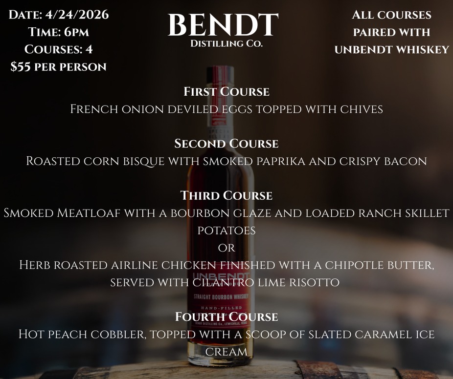 BENDT Distilling Four Course Dinner event photo