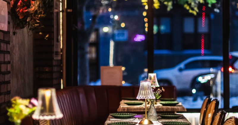 Interior, tables with plates all lined up