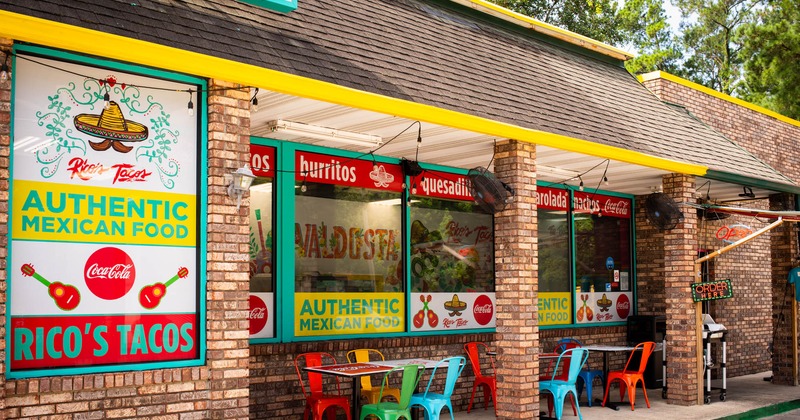 Exterior, chairs and tables in front of the restaurant