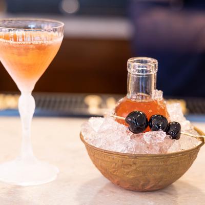 Manhattan cocktail in a vial.