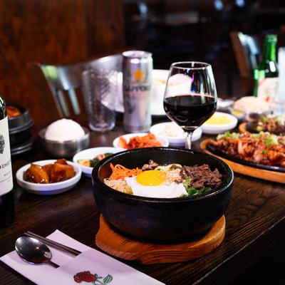 Assorted dishes and drinks arranged on a table.