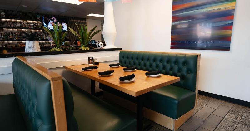 Interior, dining booth ready for guests