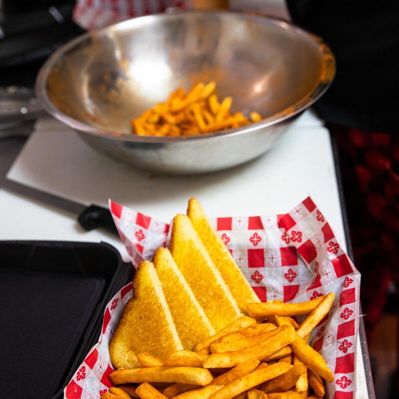 Toast and fries closeup