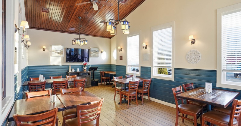 Interior, tables and chairs ready for guests