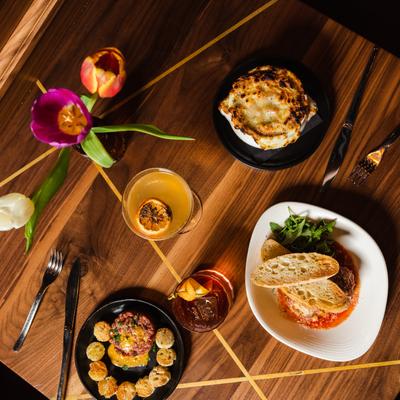 Meatballs, Steak Tartare, and French Onion soup