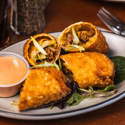 Big Mac Eggrolls with house sauce.