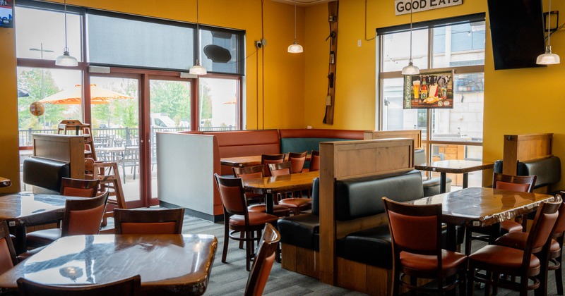 Interior, chairs, tables and restaurant booths