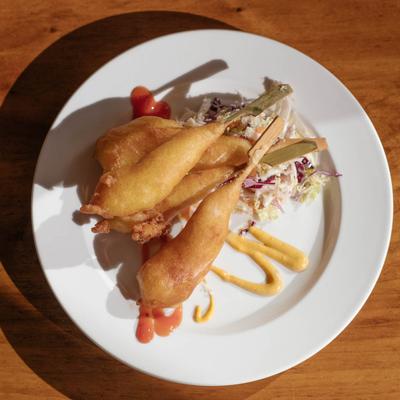 Battered fish and slaw.