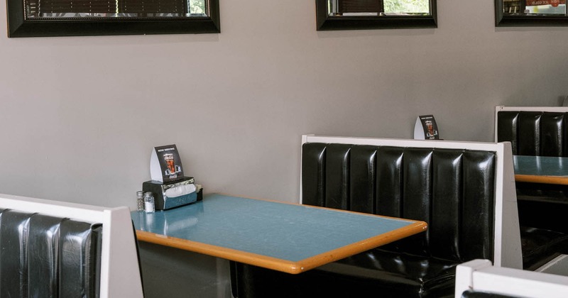 Interior, booth seating area, closeup