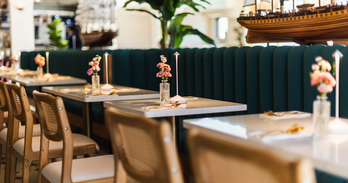 Interior, tables ready for guests