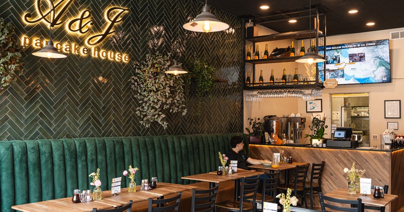 Interior, booths, tables, chairs