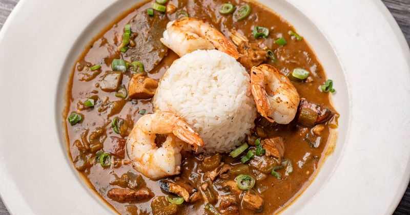 Shrimp and sausage gumbo with rice