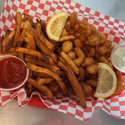 Served cheese fries.