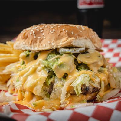 Poncho Villa Burger, closeup.