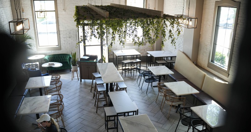 Wide shot of dining area from above