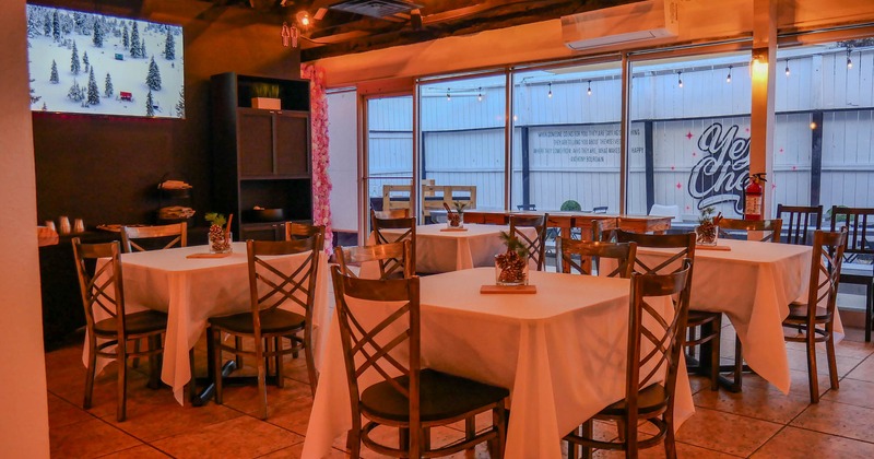 Dining area, tables ready for guests
