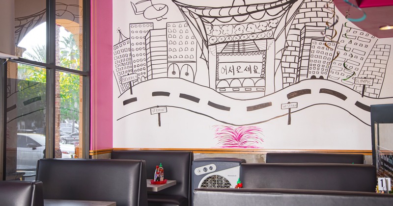 Interior, booths, draw on the wall