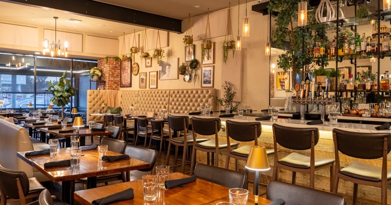 Dining and bar area with bar stools