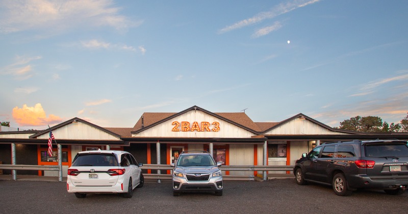 Exterior, front view to restaurant, parking lot