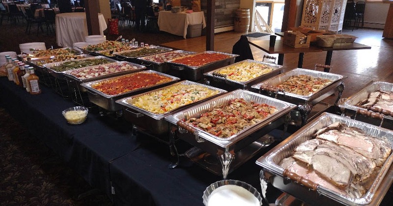 Buffet table with various food