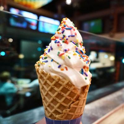 Ice Cream with waffle cone.