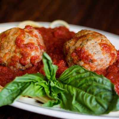 Meatballs in marinara sauce.