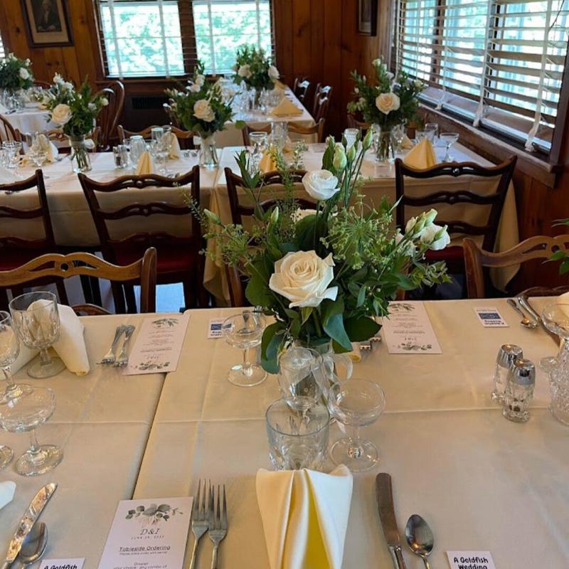 Dining table with floral decorations