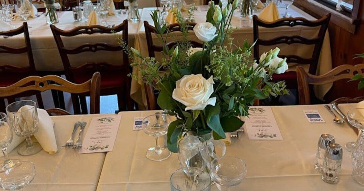 Dining table with floral decorations